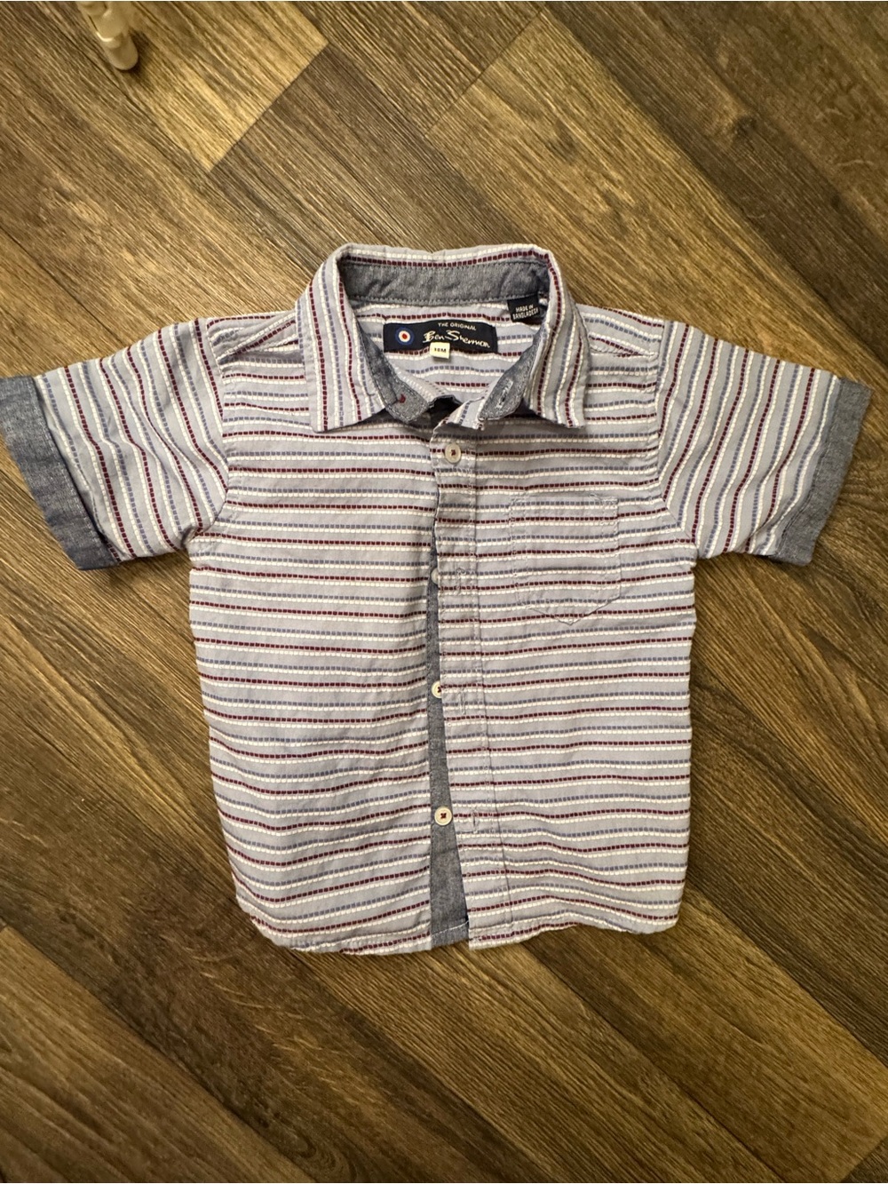 Ben Sherman Short-Sleeve Striped Button-Down Shirt - Blue, Gray, Red